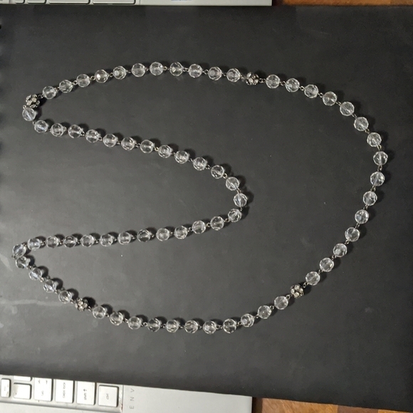 Jewelry - Silver Tone Clear Faceted Bead and Rhinestone Long Statement Necklace